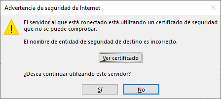 Advertencia de certificado en Outlook