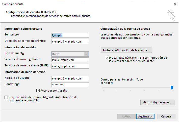 Error de configuración de servidores de correo